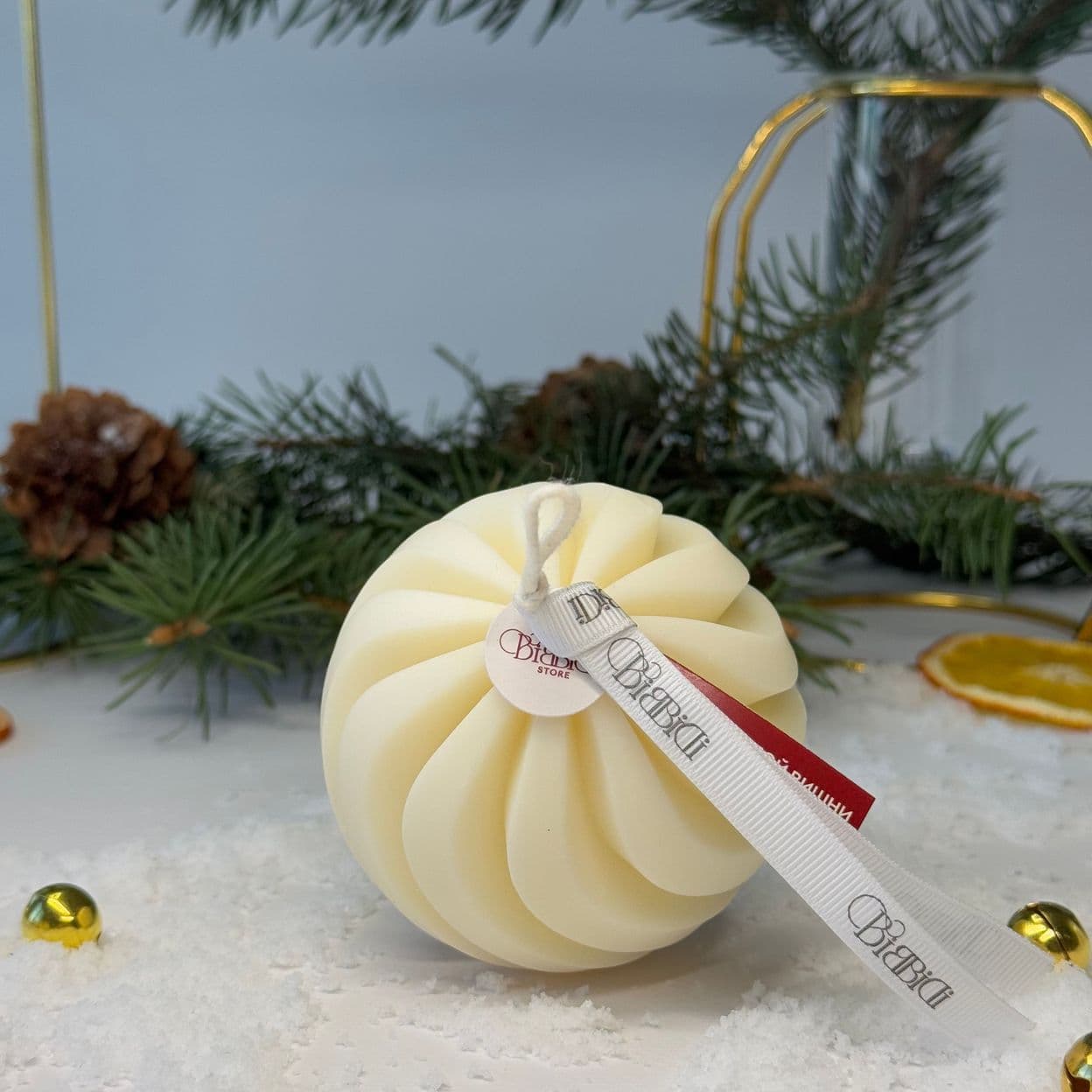 Купить Свеча: "Елочный шар закрученный"