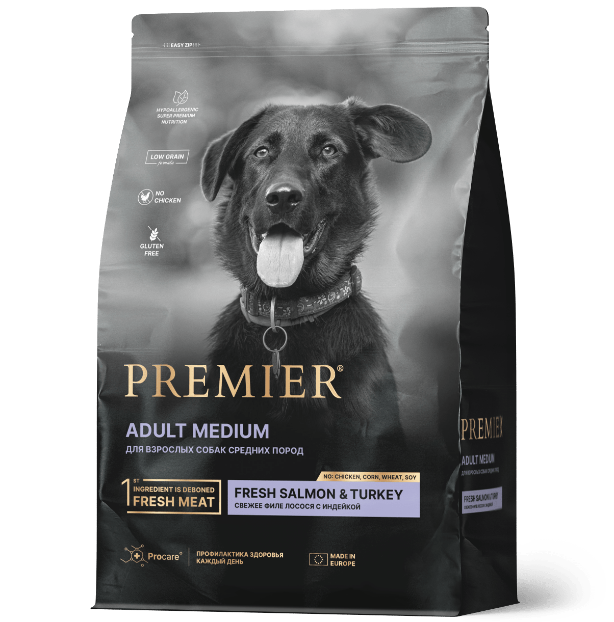 Купить Premier ADULT Medium сухой корм для собак средних пород, свежее филе лосося с индейкой 1кг