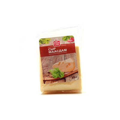 Купить СЫР МААСДАМ FINE LIFE 45% КУСОК 250 Г. с доставкой на дом . Доставка продуктов Тюмень , доставка продуктов в Тюмени , dostavka-produktov-tyumen