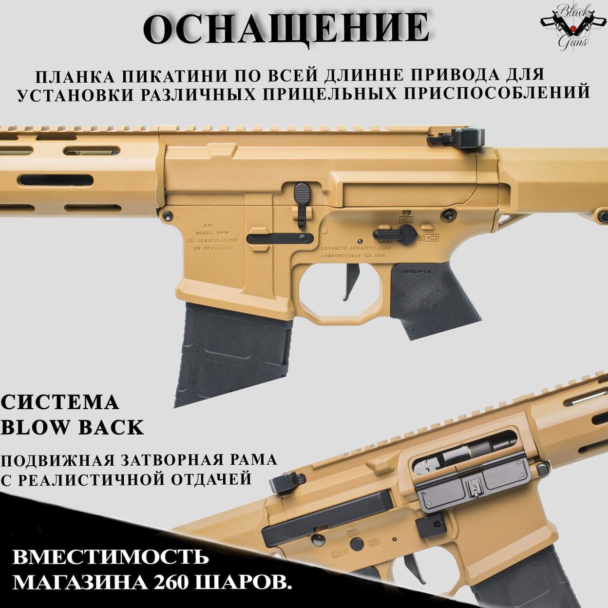 Купить Автомат с орбизами Honey Badger из нейлона и из металла черный Black Guns