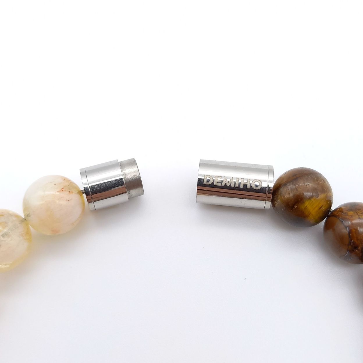 Купить Цитрин и тигровый глаз 10 мм. Браслет женский / мужской из натуральных камней, магнитный замок, сталь (арт. ODB006)