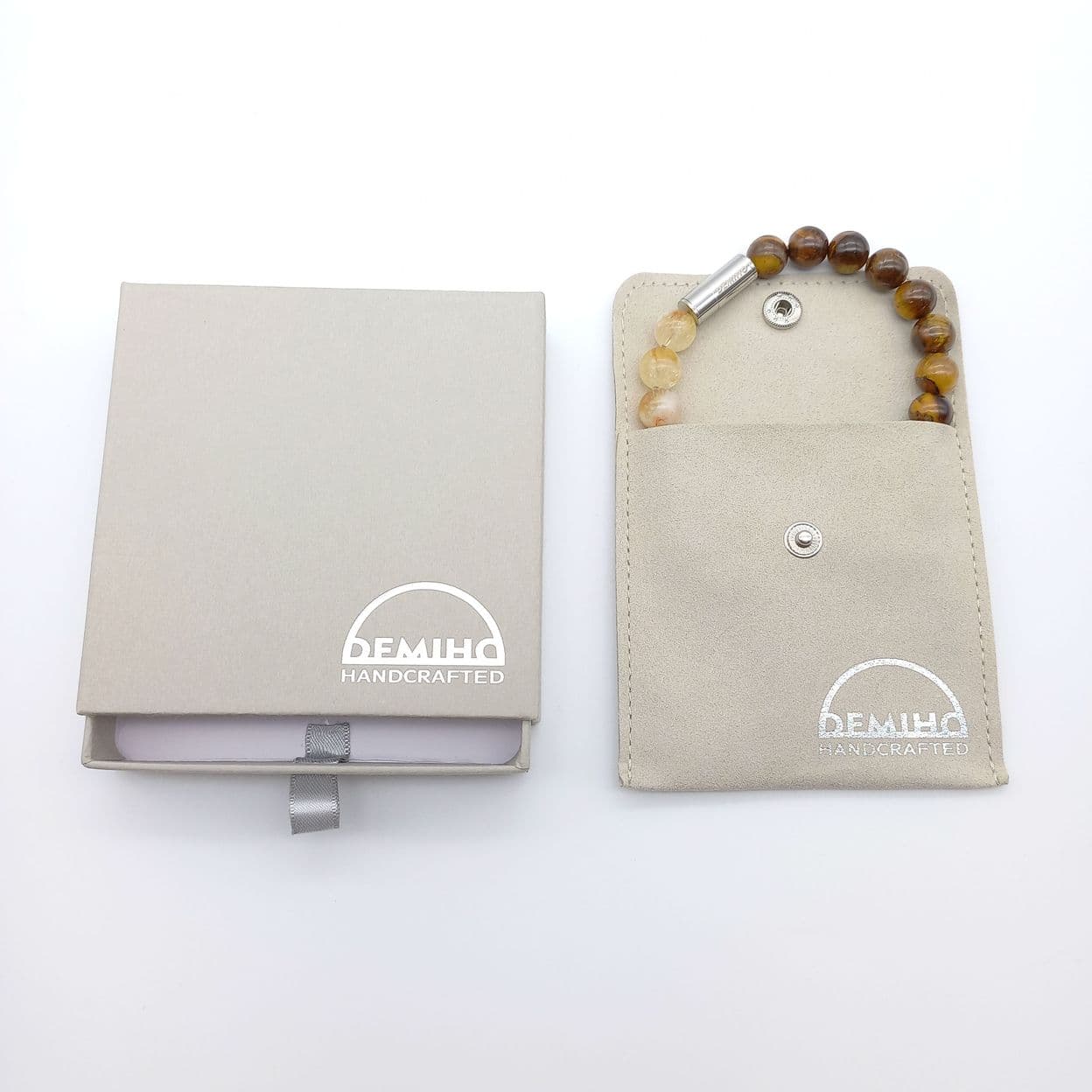 Купить Цитрин и тигровый глаз 10 мм. Браслет женский / мужской из натуральных камней, магнитный замок, сталь (арт. ODB006)