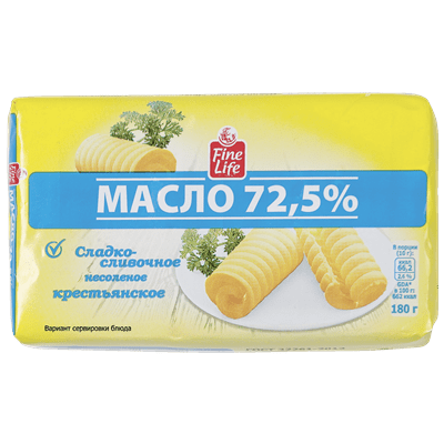 Купить МАСЛО FINE LIFE КРЕСТЬЯНСКОЕ 72,5% 180 Г. доставка продуктов Тюмень . доставка продуктов в Тюмени . доставка фруктов Тюмень . доставка фруктов 