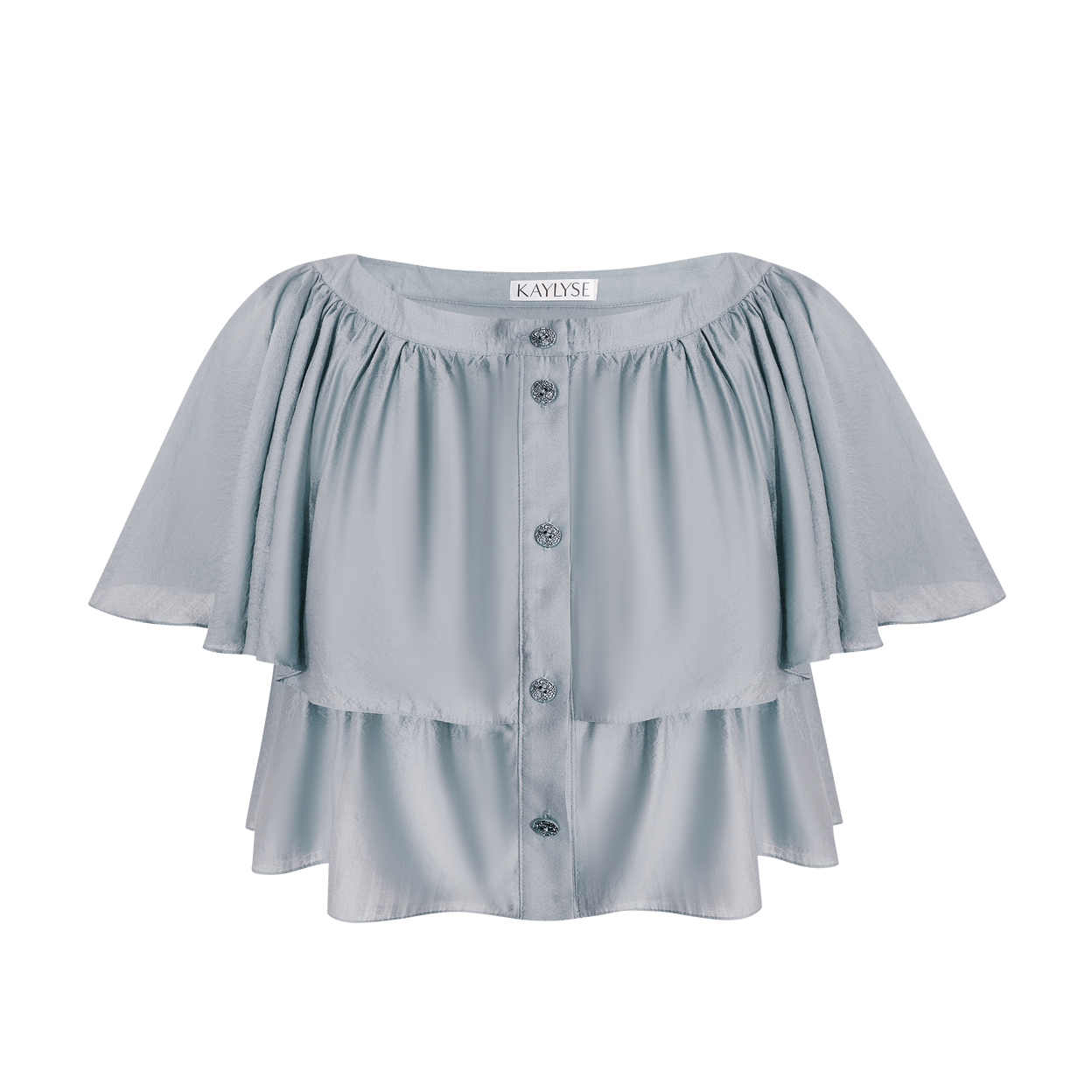 Купить Топ женский с воланами серебристый