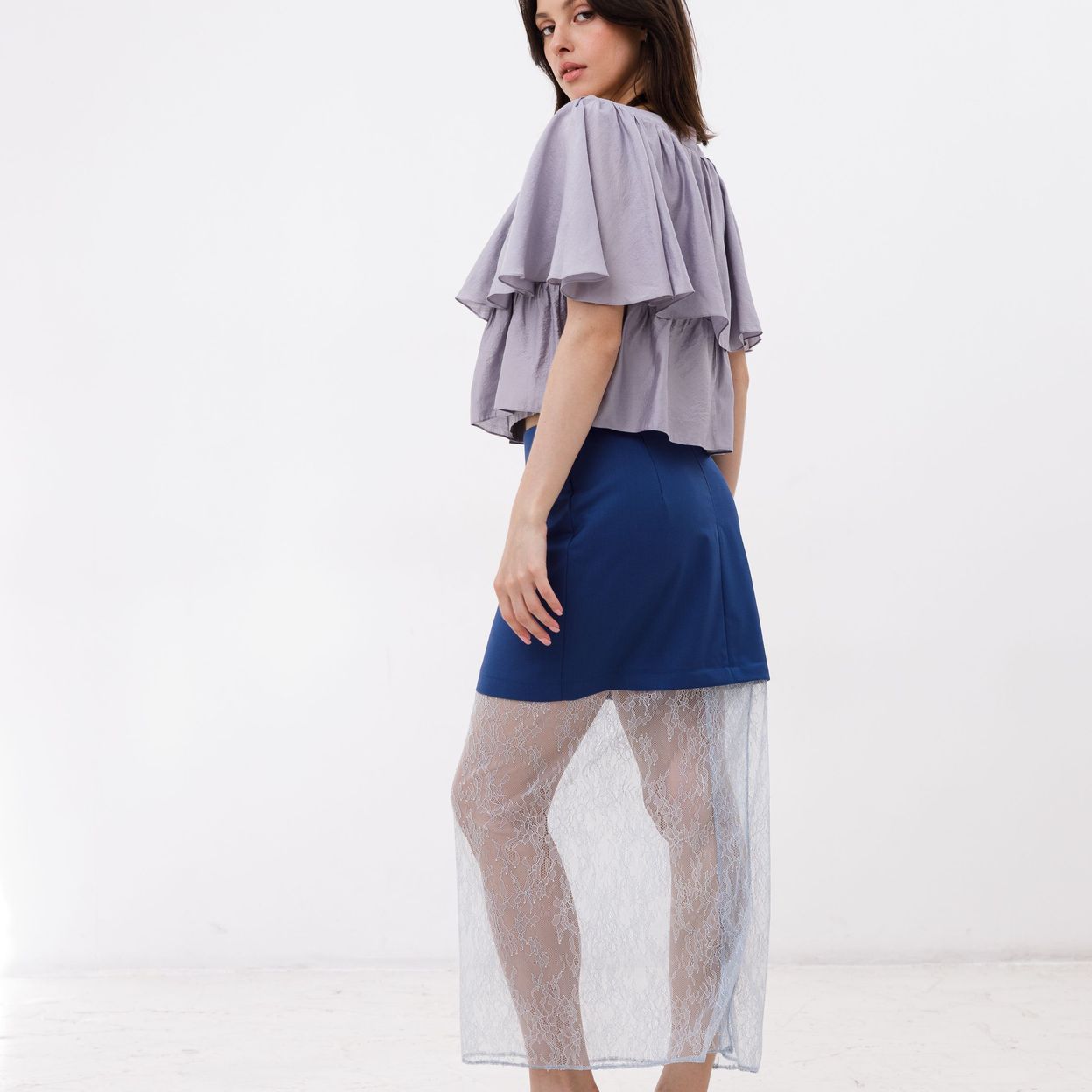 Купить Топ женский с воланами серебристый