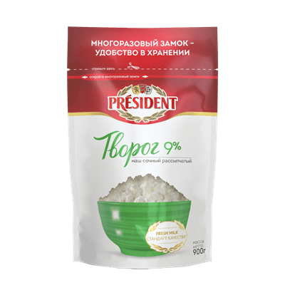 Купить ТВОРОГ PRESIDENT РАССЫПЧАТЫЙ 9% 900 Г. доставка продуктов Тюмень . доставка продуктов в Тюмени . доставка фруктов Тюмень . доставка фруктов в Т
