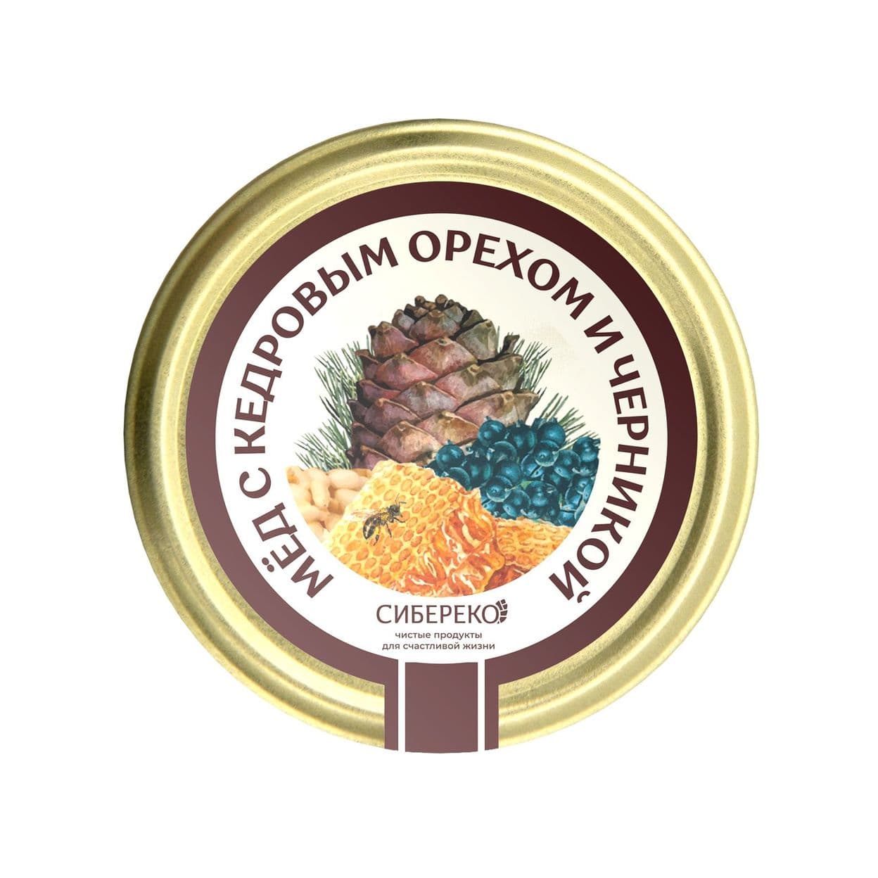 Купить Мёд с ядром кедрового ореха и черникой 160 гр