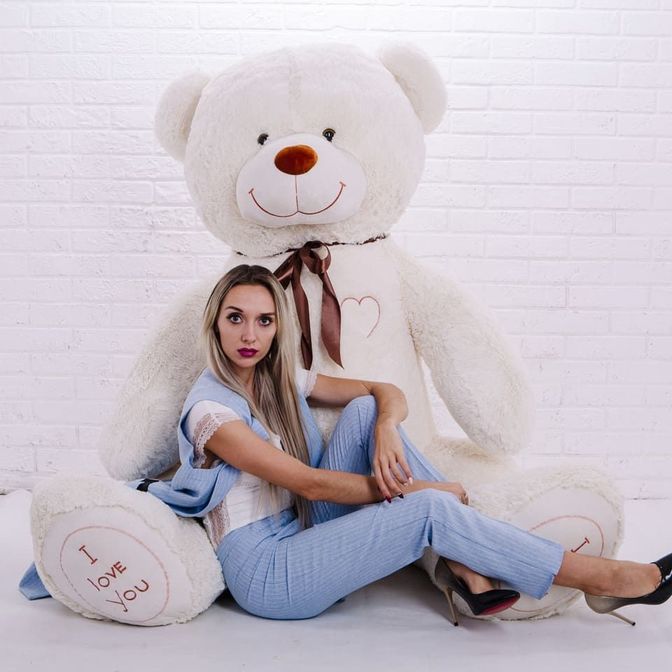 Плюшевый Медведь "Love" 250 см Молочный