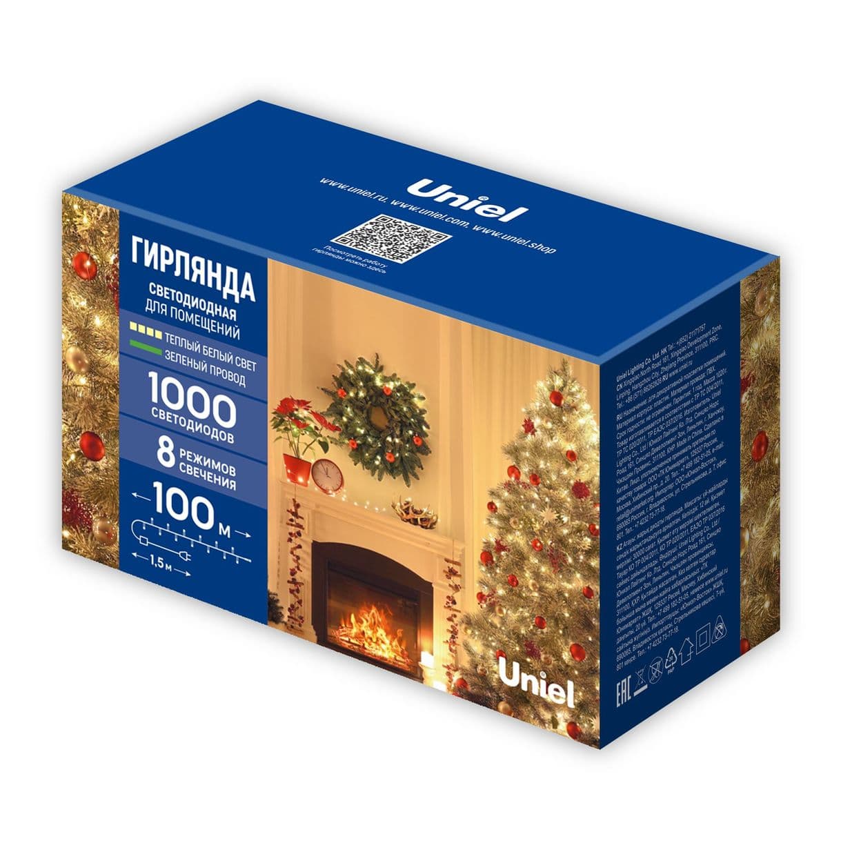 Купить Гирлянда светодиодная нить Uniel ULD-S10000-1000/DGA электрическая 100 м теплый белый свет 8 режимов 1000 ламп цвет зеленый