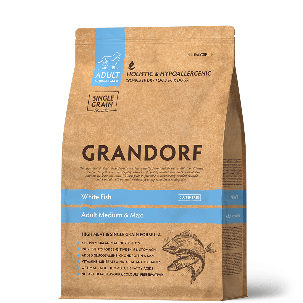 Купить GRANDORF Adult Medium & Maxi сухой корм для взрослых собак средних и крупных пород с белой рыбой 10кг