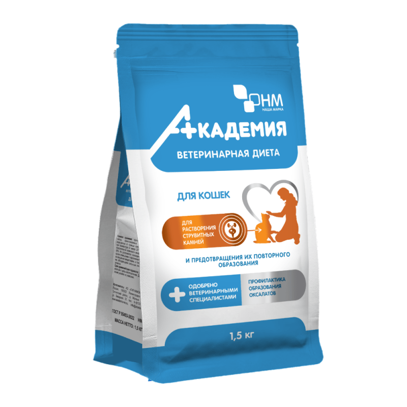 Купить ВЕТДИЕТА Корм д/кошек Академия для растворения струвитных камней,предотвращения их образования 1,5кг