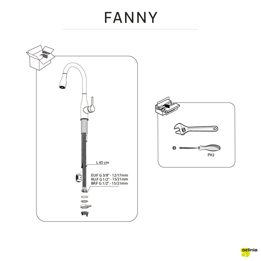 Купить Смеситель кухонный Delinia Fanny высота 20.3 см цвет черный матовый