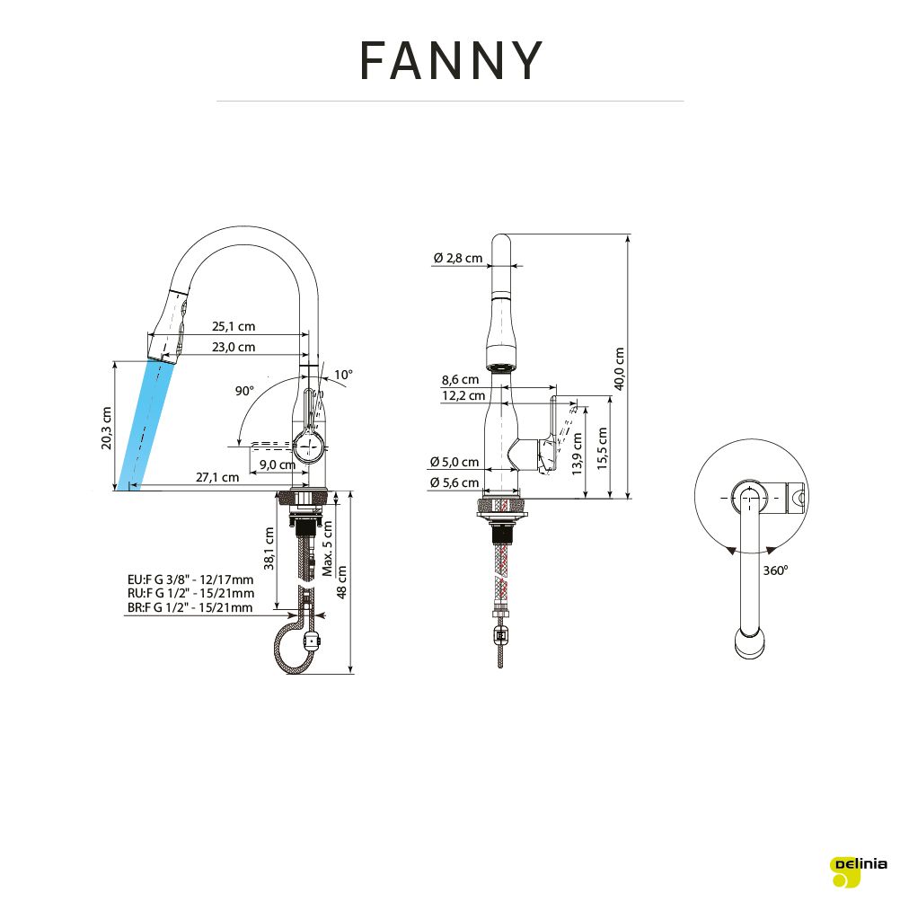 Купить Смеситель кухонный Delinia Fanny высота 20.3 см цвет черный матовый