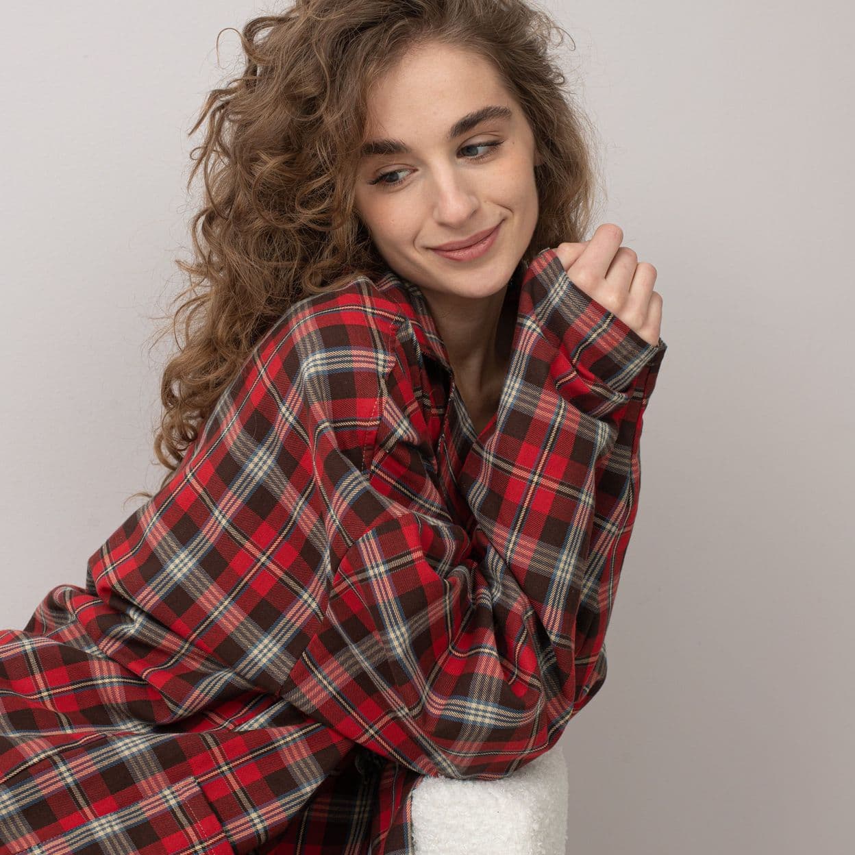 Купить Пижама теплая из хлопка фуле в красную клетку, onesize унисекс. УЦЕНКА
