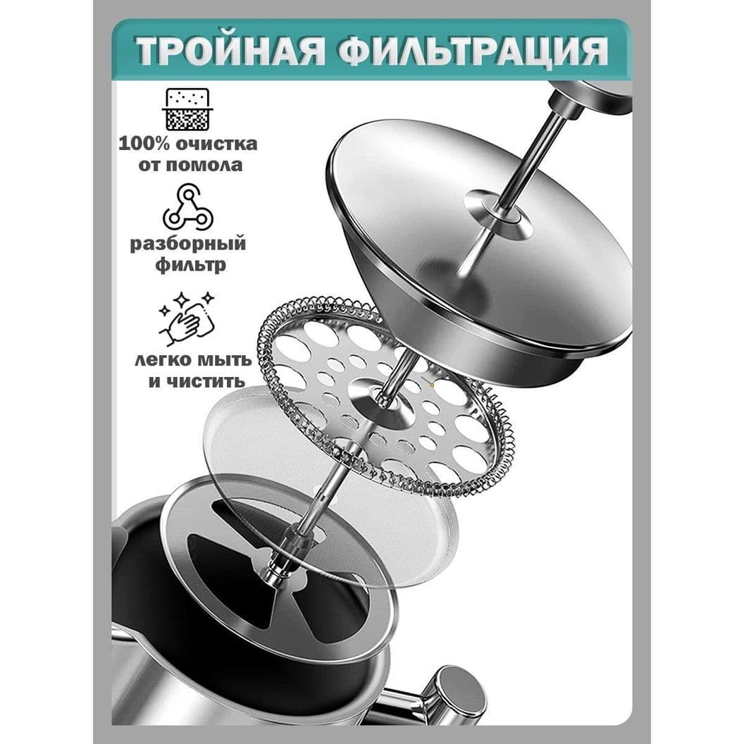 Купить Френч-пресс для кофе и чая - 350 мл, подарочный набор с ложкой и кружками