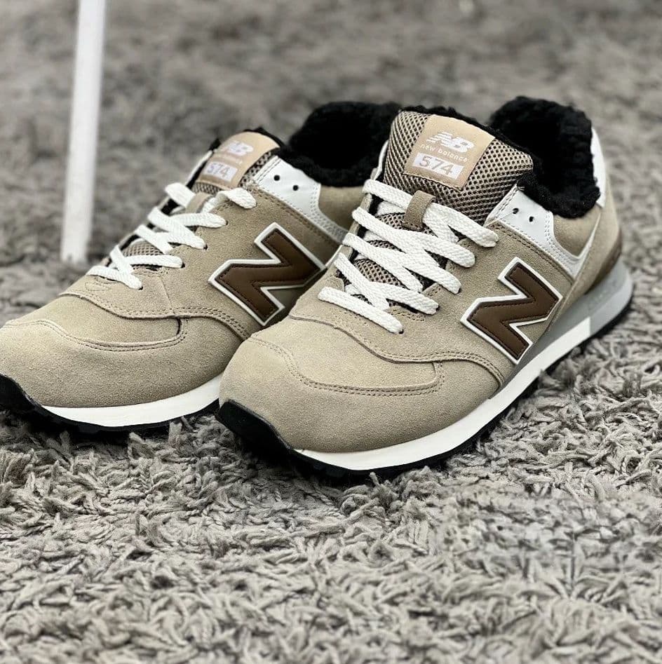 Купить New Balance 574, Brown/Beige (мех)
