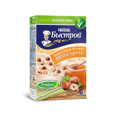 Купить КАША NESTLE БЫСТРОВ 5 ЗЛАКОВ С МЕДОМ И ОРЕХАМИ 6 ШТ.X40 Г. с доставкой на дом . Доставка продуктов Тюмень , доставка продуктов в Тюмени , dosta