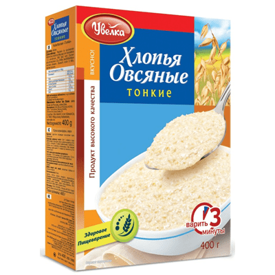 Купить ХЛОПЬЯ ОВСЯНЫЕ УВЕЛКА ТОНКИЕ 400 Г. с доставкой на дом . Доставка продуктов Тюмень , доставка продуктов в Тюмени , dostavka-produktov-tyumen , 