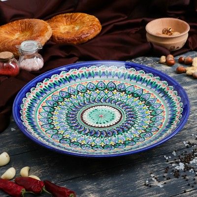 Купить Ляган, Узбекская посуда (синий), 32 см.