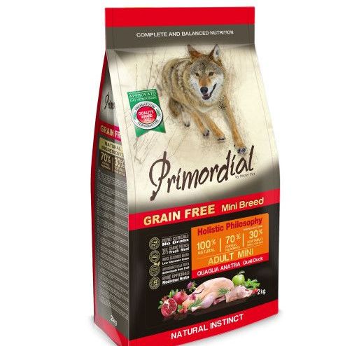 Купить PRIMORDIAL MINI ADULT 2кг сухой корм для собак мелких пород беззерновой перепелка утка