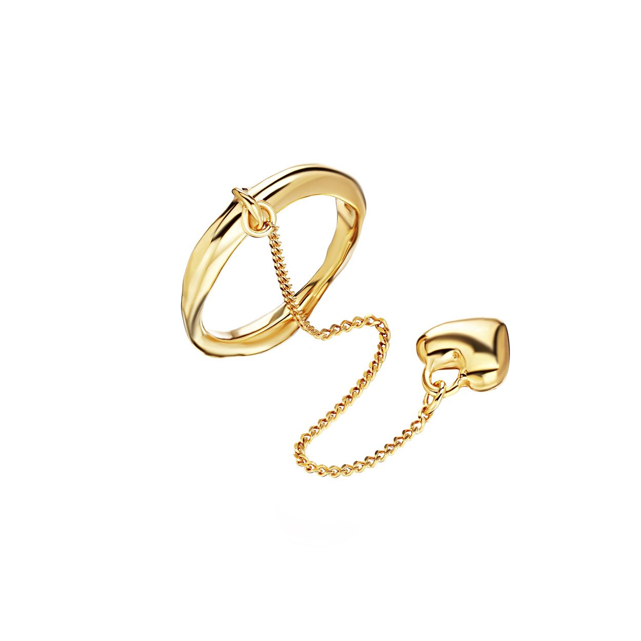 Купить LOVE ALWAYS WINS Кольцо с подвесом маленького сердца на цепочке, позолота