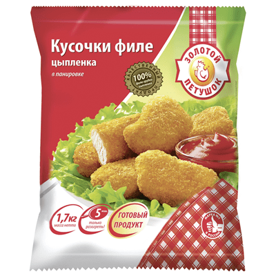 Купить КУСОЧКИ КУРИНОГО ФИЛЕ ЗОЛОТОЙ ПЕТУШОК В ПАНИРОВКЕ 1,7КГ. доставка продуктов Тюмень . доставка продуктов в Тюмени . доставка фруктов Тюмень . до