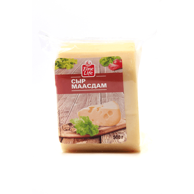 Купить СЫР МААСДАМ FINE LIFE КУСОК 45% 500 Г. с доставкой на дом . Доставка продуктов Тюмень , доставка продуктов в Тюмени , dostavka-produktov-tyumen