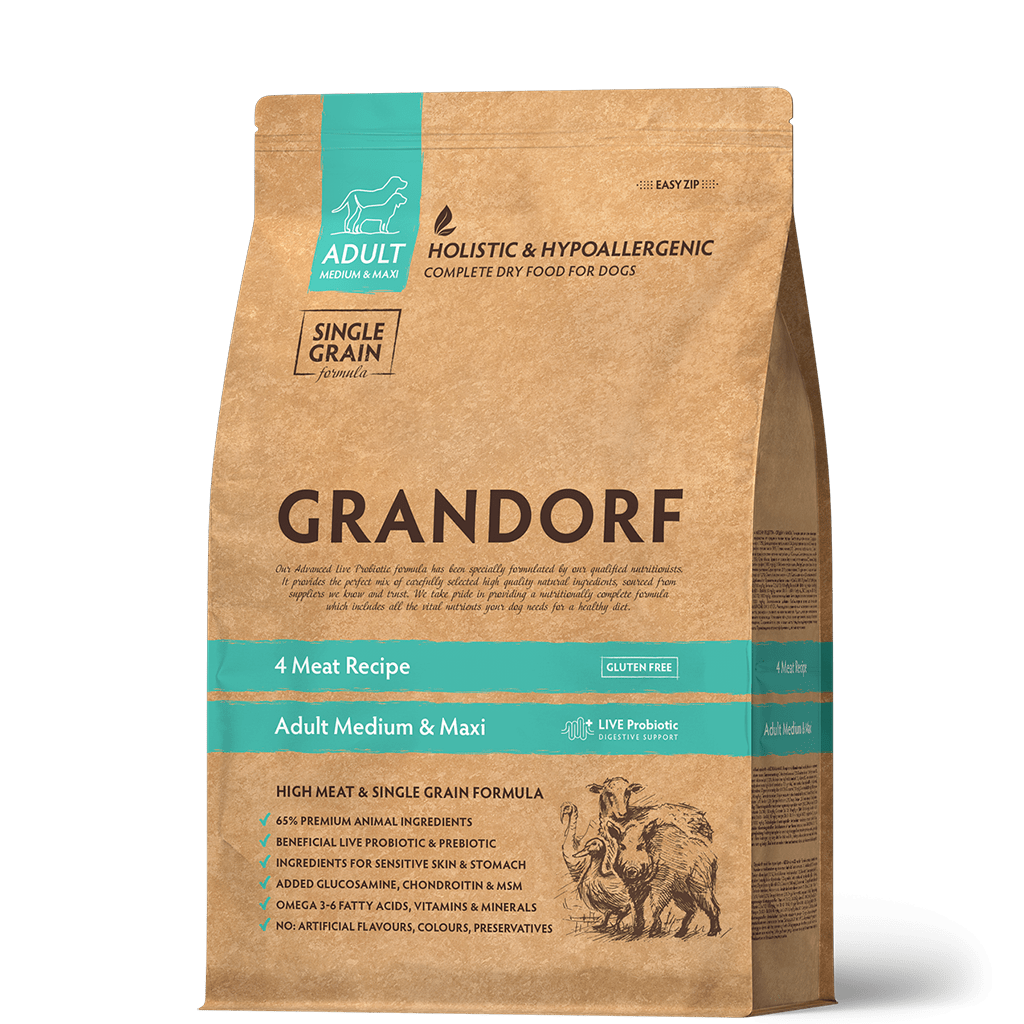 Купить GRANDORF Adult Medium & Maxi сухой корм для взрослых собак средних и крупных пород с четырьмя видами мяса 10кг