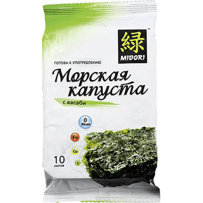 Купить MIDORI ЧИПСЫ ИЗ МОРСКОЙ КАПУСТЫ С ВАСАБИ НОРИ 5 Г. с доставкой на дом . Доставка продуктов Тюмень , доставка продуктов в Тюмени , dostavka-prod