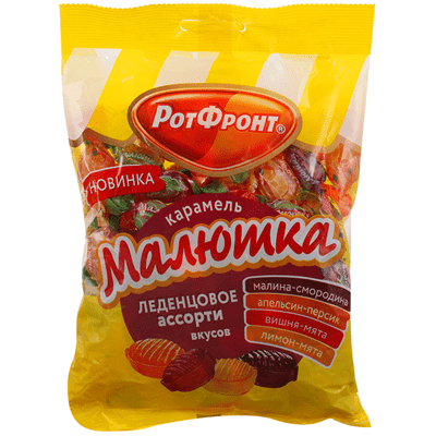 Купить РОТФРОНТ КАРАМЕЛЬ АССОРТИ С ФРУКТОВЫМИ ВКУСАМИ МАЛЮТКА 500Г. доставка продуктов Тюмень . доставка продуктов в Тюмени . доставка фруктов Тюмень 