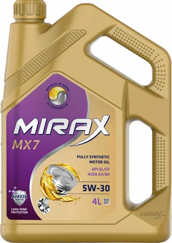 Купить Масло моторное Mirax MX7 5W-30 API SL/CF, ACEA A3/B4, VW 502.00/505.00; MB 229.3; 229.5, RN 0700/0710 синтетическое 4 л