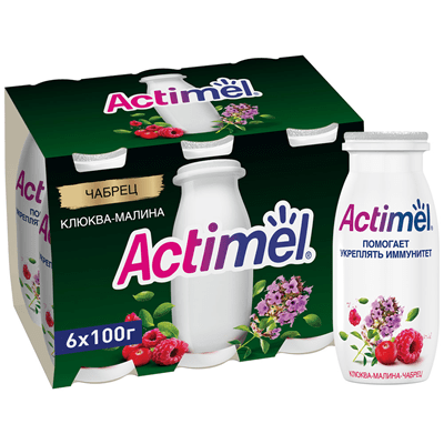 Купить ФРУКТОВЫЙ НАПИТОК КЛЮКВА МАЛИНА ЧАБРЕЦ  ACTIMEL 6 ШТ. Х 100 Г. доставка продуктов Тюмень . доставка продуктов в Тюмени . доставка фруктов Тюмен