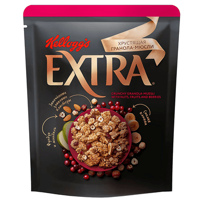 Купить ГРАНОЛА ХРУСТЯЩАЯ МЮСЛИ KELLOGG'S EXTRA С ОРЕХАМИ ФРУКТАМИ И ЯГОДАМИ 300 Г. с доставкой на дом . Доставка продуктов Тюмень , доставка продуктов