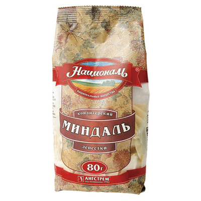 Купить МИНДАЛЬ НАЦИОНАЛЬ ЛЕПЕСТКИ 80 Г. с доставкой на дом . Доставка продуктов Тюмень , доставка продуктов в Тюмени , dostavka-produktov-tyumen , dos