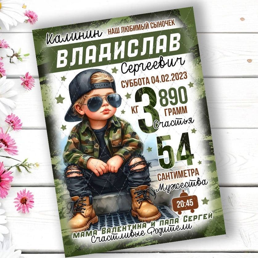 Купить Метрика "Камуфляж" для мальчика