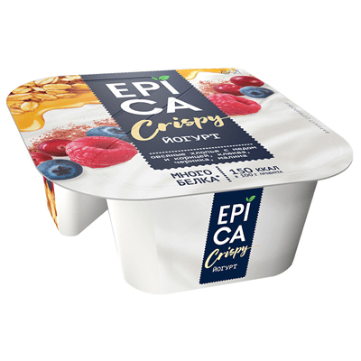 Купить ЙОГУРТ ЕPICA CRISPY НАТУРАЛЬНЫЙ И СМЕСЬ ИЗ МЮСЛИ И СУШЕНЫХ ЯГОД 6,0% 138 Г. с доставкой на дом . Доставка продуктов Тюмень , доставка продуктов