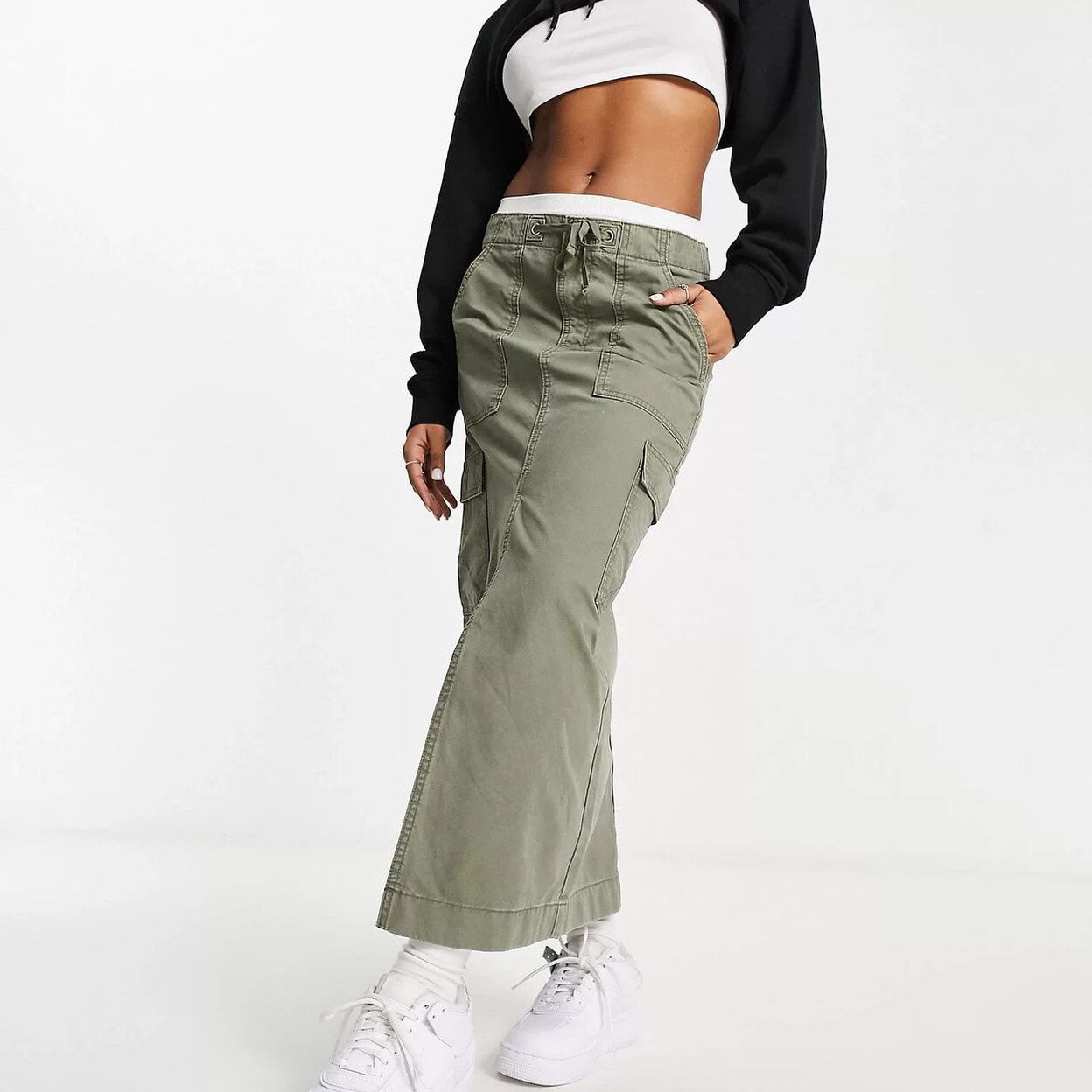 Купить ASOS DESIGN cargo midi skirt in khaki