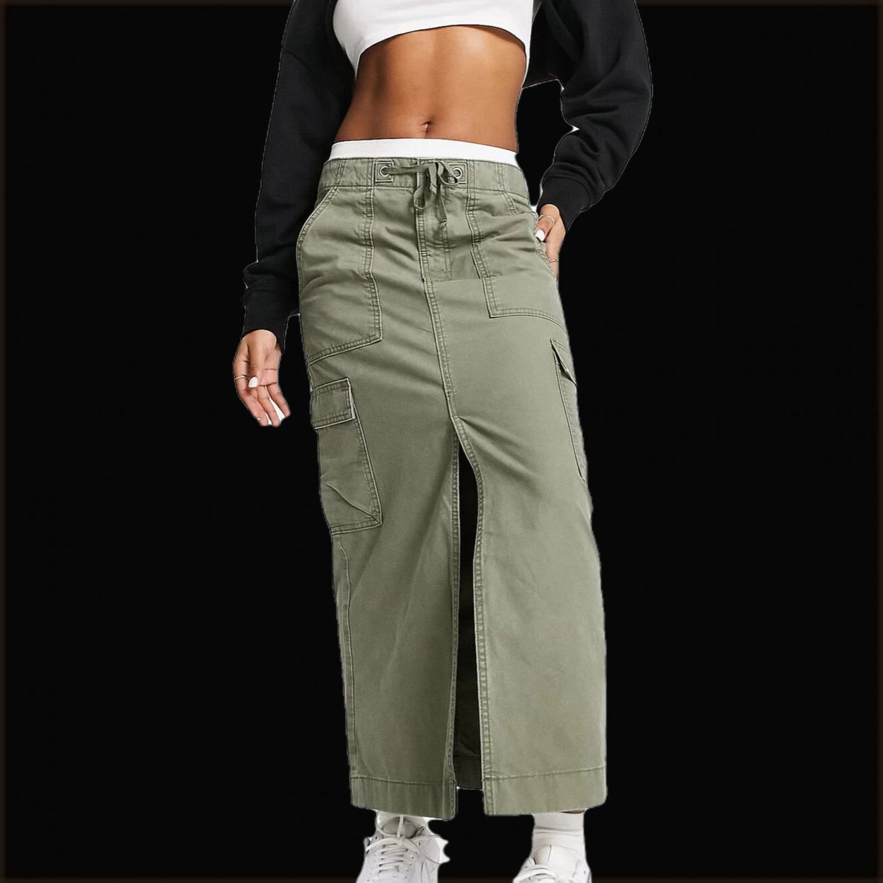 Купить ASOS DESIGN cargo midi skirt in khaki