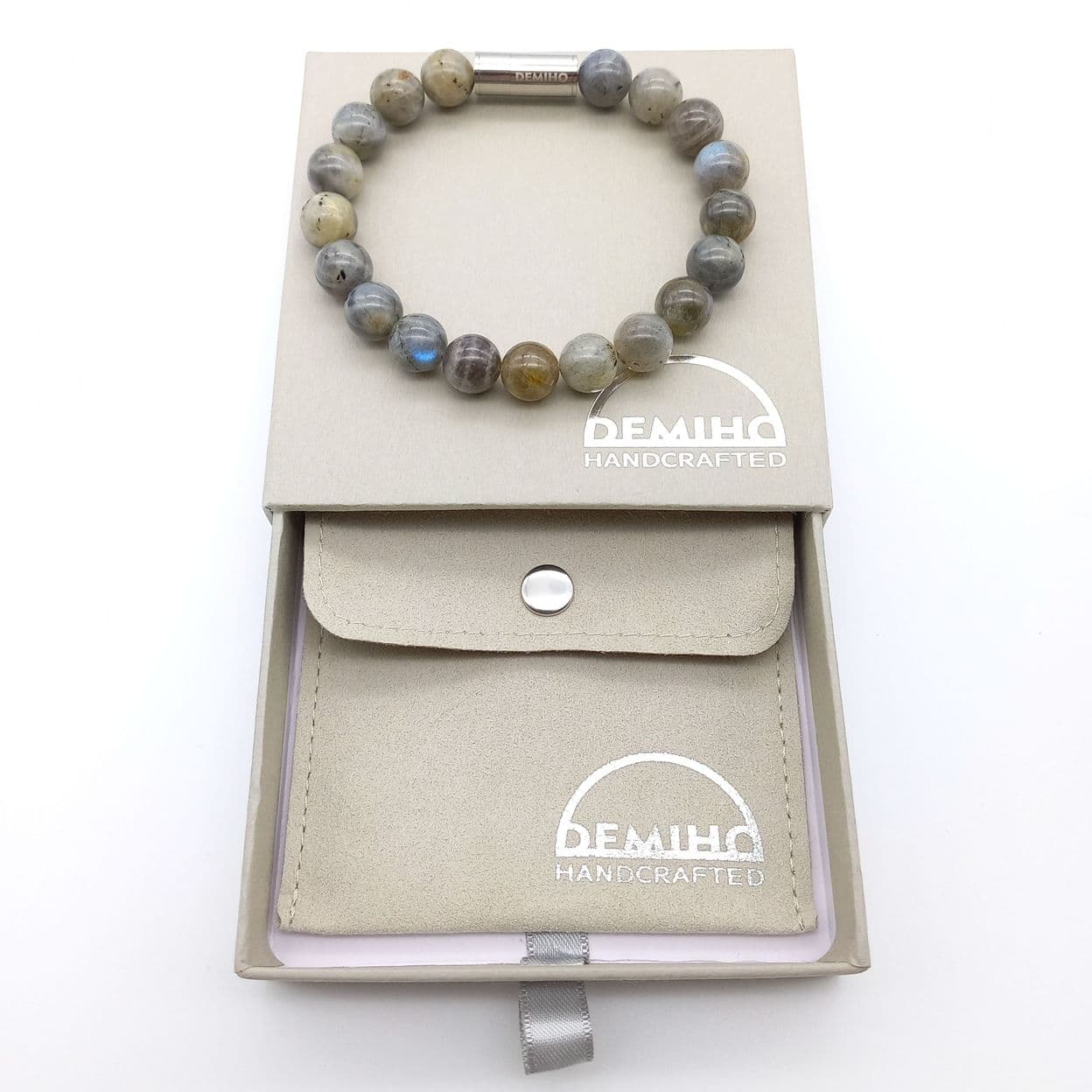 Купить Лабрадорит 10 мм. Браслет женский / мужской из натуральных камней, магнитный замок, сталь (арт. ODB005)