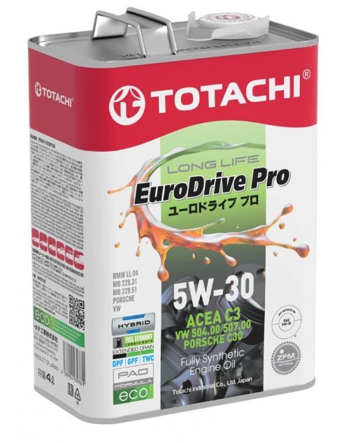 Купить Синтетическое моторное масло TOTACHI EURODRIVE PRO LL Fully Synthetic 5W-30 API SN, ACEA C3 4л