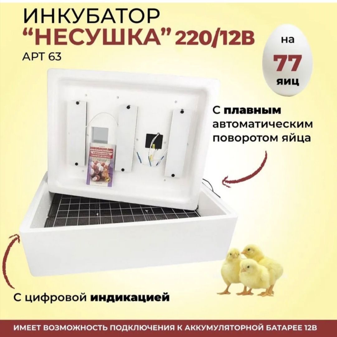 Купить Инкубатор 77 яиц 220/12В авт.поворот цифр.терморегулятор (63)