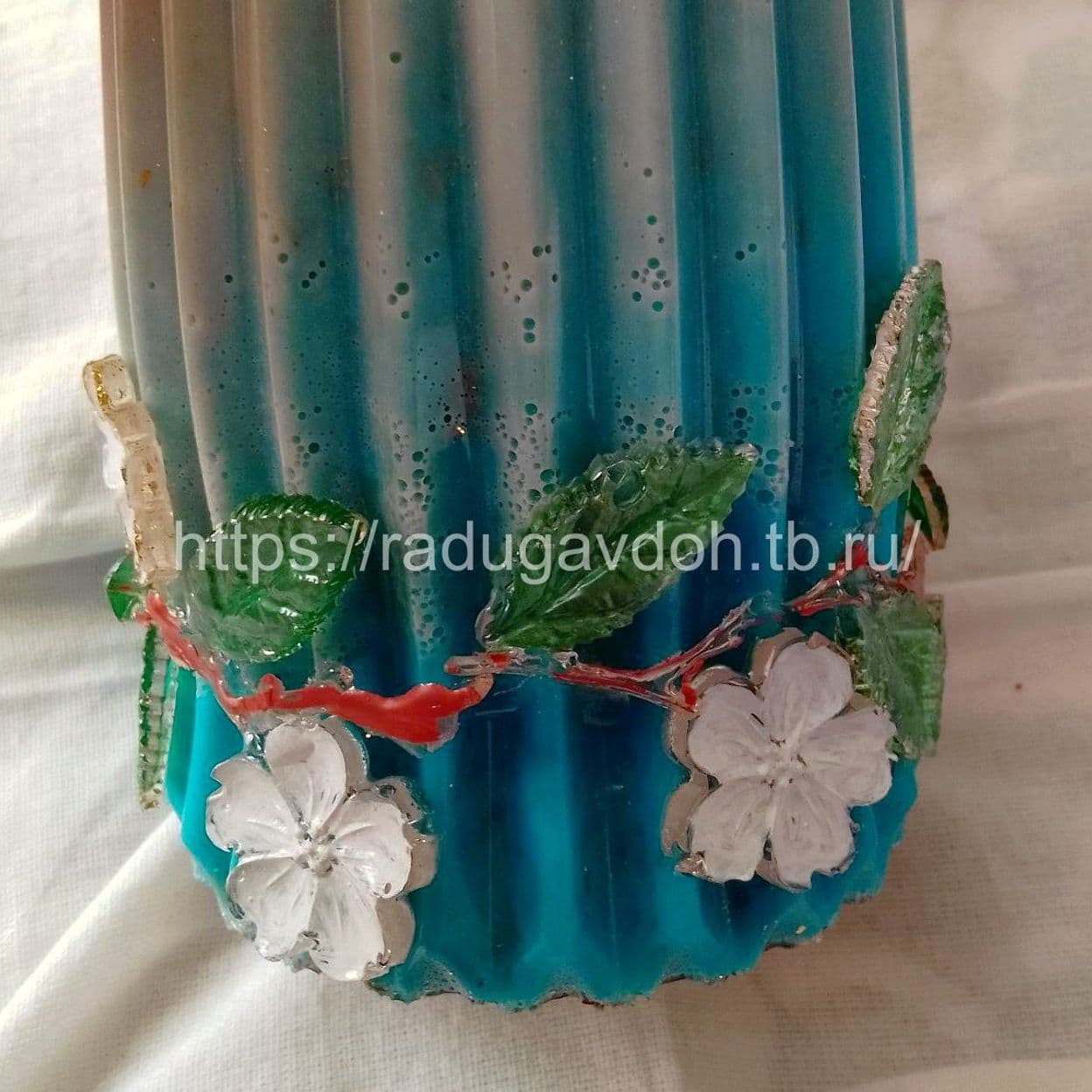 Купить НЕТ В ПРОДАЖЕ! 2 за 1 покупку! Ваза голубая  с цветами с подарком "Сакура"-3 (в подарок маленькая шкатулка) — Копия