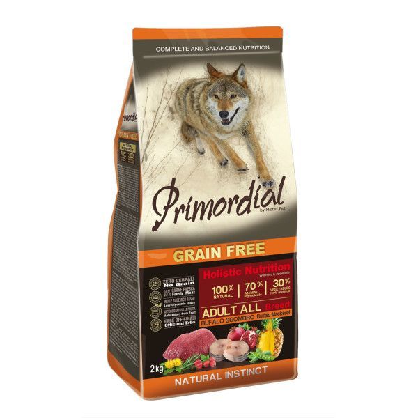 Купить PRIMORDIAL 2кг сухой корм для собак беззерновой буйвол макрель