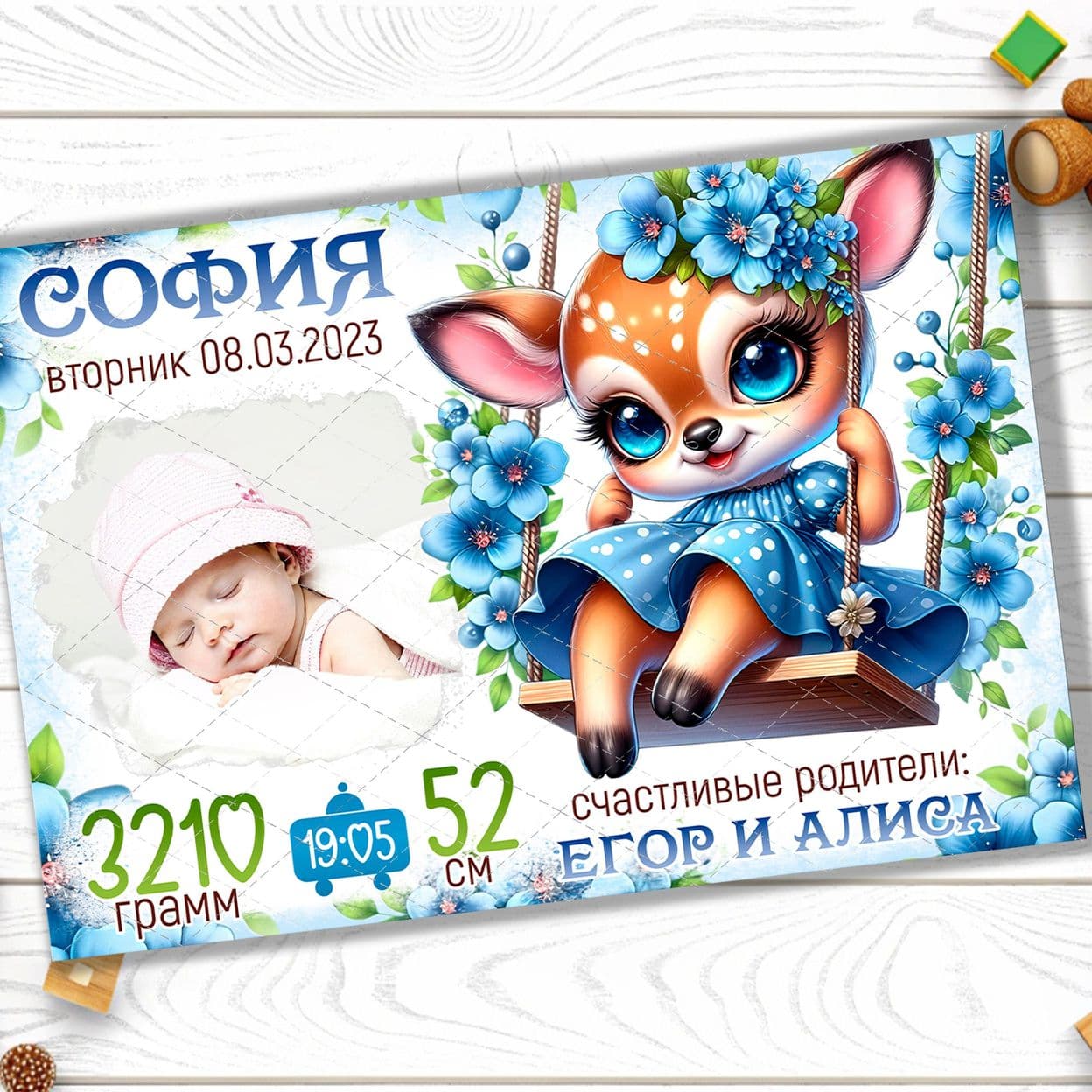 Купить Метрика "Олененок" для девочки