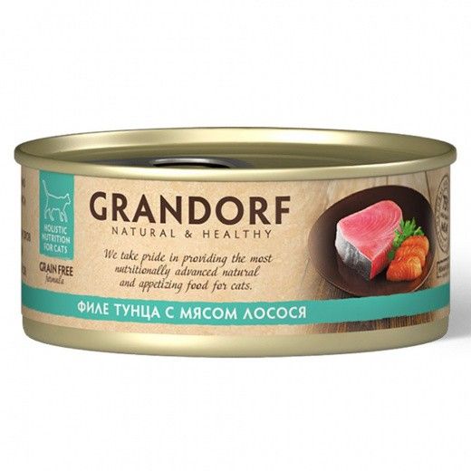 Купить GRANDORF влажный корм для кошек филе тунца с мясом лосося 70 гр