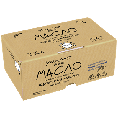 Купить МАСЛО СЛАДКО-СЛИВОЧНОЕ КРЕСТЬЯНСКОЕ "УМАЛАТ" 72,5% 2КГ. доставка продуктов Тюмень . доставка продуктов в Тюмени . доставка фруктов Тюмень . дос