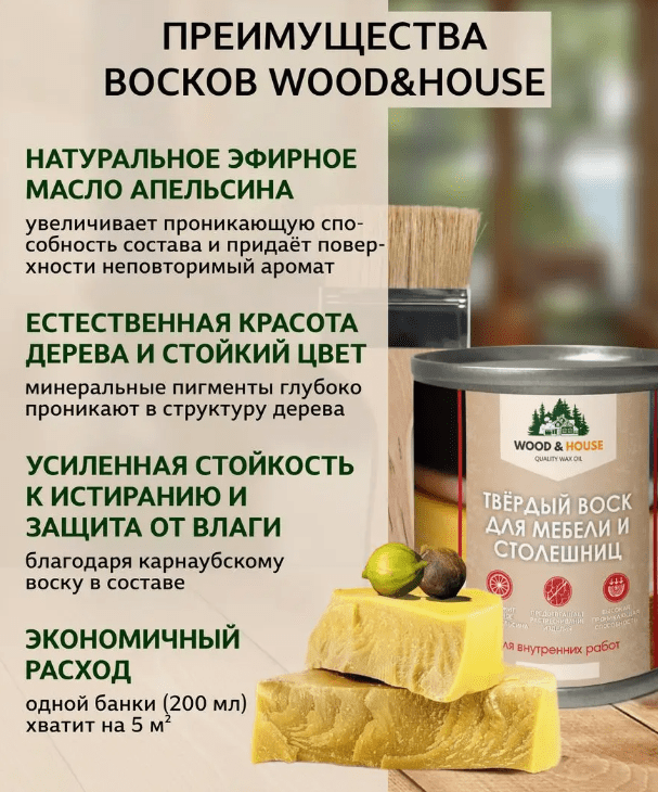 Купить WOOD&HOUSE - Твердый воск для мебели и столешниц