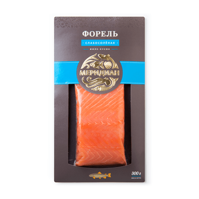 Купить ФОРЕЛЬ МЕРИДИАН ФИЛЕ КУСОК СЛАБОСОЛ. 300 Г. Доставка продуктов Тюмень . Рыба Тюмень . Доставка продуктов в Тюмени