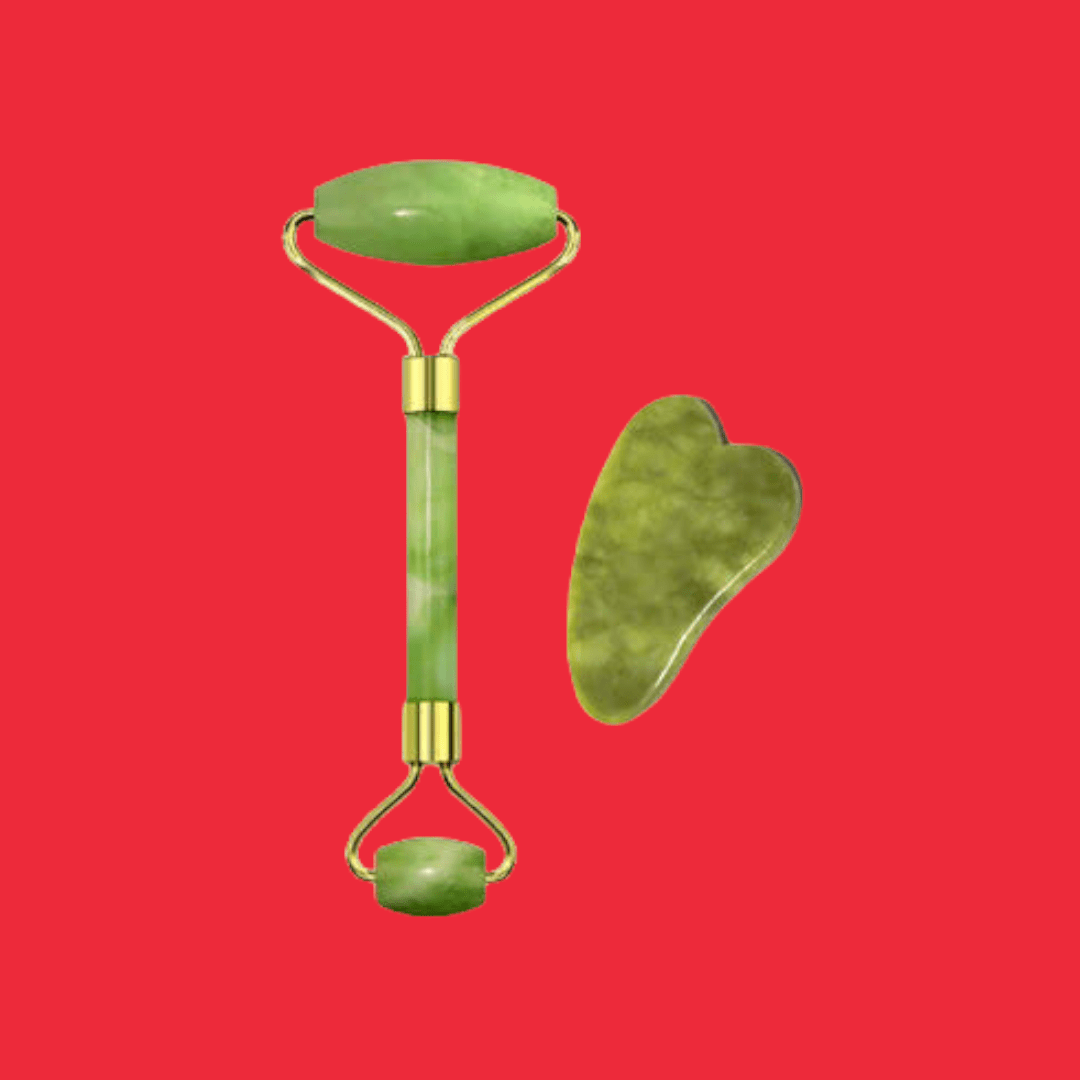 Купить Нефритовый роликовый массажер для лица с двумя валиками и гуаша