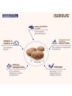 Купить Сухой корм SIRIUS для взрослых собак средних пород индейка утка с овощами